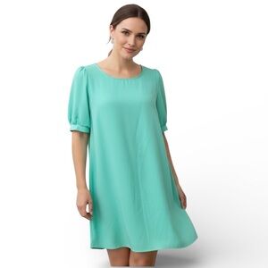 Coco & Main Women’s Mint Green Silky Slip Dress Puff Sleeve Size Medium Like New